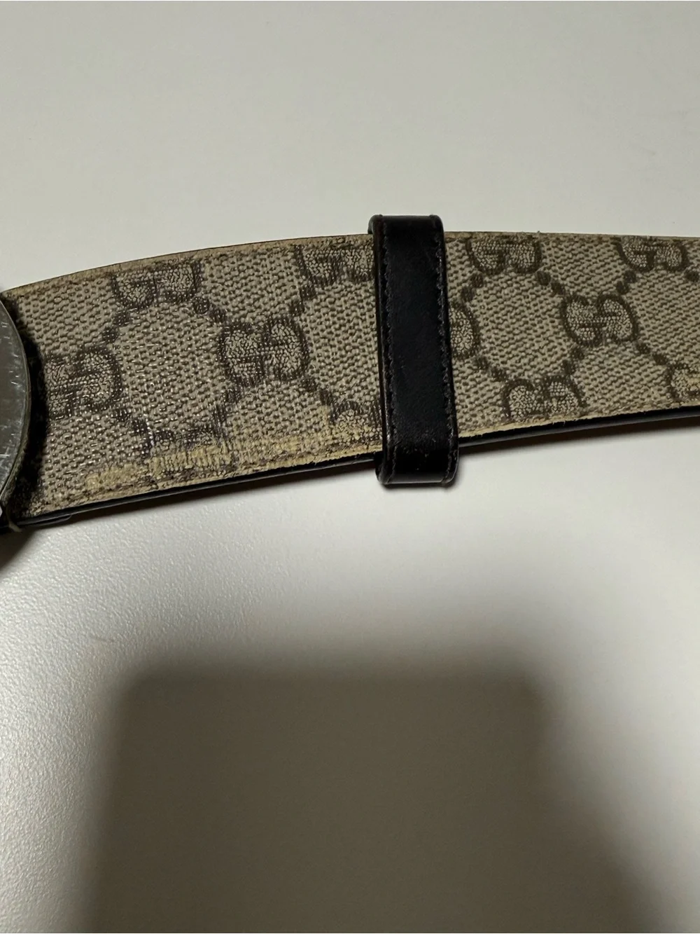 Gucci Beige GG Supreme Canvas Belt with Silver Double G Buckle